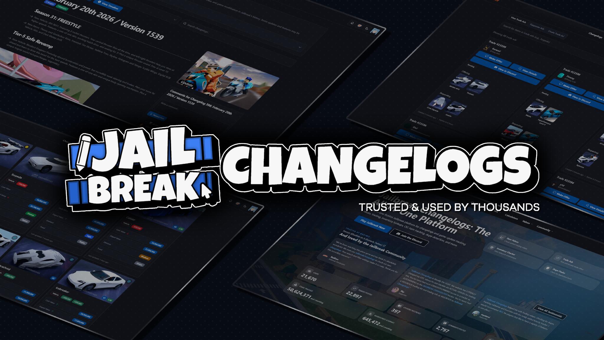 Discovery splash banner for Jailbreak Changelogs Discord server